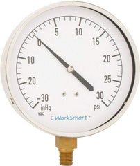 Value Collection - 4-1/2" Dial, 1/4 Thread, 30-0-30 Scale Range, Pressure Gauge - Lower Connection Mount, Accurate to 0.01% of Scale - Eagle Tool & Supply