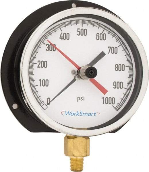 Value Collection - 4-1/2" Dial, 1/4 Thread, 0-1,000 Scale Range, Pressure Gauge - Lower Connection Mount, Accurate to 0.5% of Scale - Eagle Tool & Supply