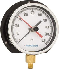 Value Collection - 4-1/2" Dial, 1/4 Thread, 0-1,000 Scale Range, Pressure Gauge - Lower Connection Mount, Accurate to 0.5% of Scale - Eagle Tool & Supply