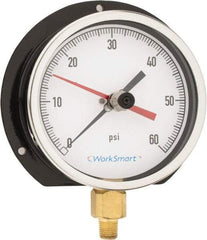 Value Collection - 4-1/2" Dial, 1/4 Thread, 0-60 Scale Range, Pressure Gauge - Lower Connection Mount, Accurate to 0.5% of Scale - Eagle Tool & Supply