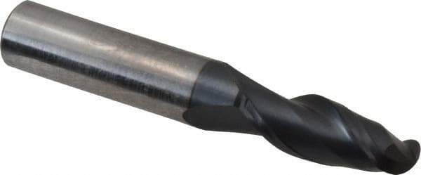 OSG - 13/32" Diam, 1" LOC, 2 Flute Solid Carbide Ball End Mill - TiAlN Finish, Single End, 2-3/4" OAL, 7/16" Shank Diam, Spiral Flute - Eagle Tool & Supply