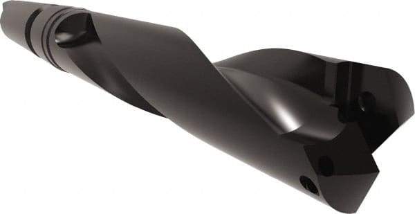 Allied Machine and Engineering - Series 2.5, 1-3/16 to 1-3/8" Diam, 4MT Taper Shank, Helical Flute Spade Drill - 5-3/8" Max Depth, 6-1/2" Body Length, 11-3/8" OAL, Standard Length, Through Coolant - Eagle Tool & Supply
