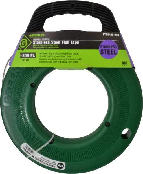 Greenlee - 200 Ft. Long x 1/8 Inch Wide, 0.045 Inch Thick, Stainless Steel Fish Tape - 400 Lb. Pulling Strength, Includes Case - Eagle Tool & Supply