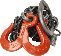 Lift-All - 5' Long x 4-1/2" Wide, 15,200 Lb Basket Capacity, Alloy Steel Web Sling - 15,200 Lb Choker Capacity, DOS Chain Sling, 3/8" Diam Chain, Natural, Double Style - Eagle Tool & Supply