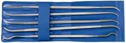 PFERD - 5 Piece Diamond Pattern File Set - 6" Long, Medium Coarseness, Set Includes Crossing Oval, Square, Three Square, Round, Hand Flat - Eagle Tool & Supply