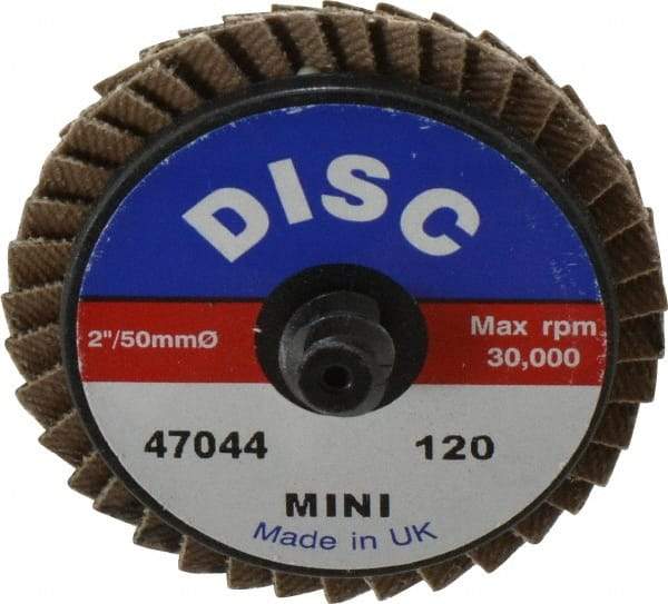 Garryson - 120 Grit, 2" Disc Diam, Type 27 Zirconia Alumina Flap Disc - 30,000 Max RPM, Nylon Backing, Quick Change Type R Attaching System, Coated - Eagle Tool & Supply