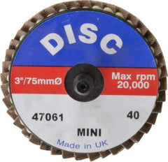 Garryson - 40 Grit, 3" Disc Diam, Type 27 Zirconia Alumina Flap Disc - 20,000 Max RPM, Nylon Backing, Quick Change Type R Attaching System, Coated - Eagle Tool & Supply