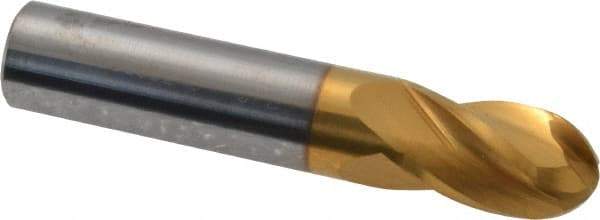 Atrax - 3/8" Diam, 5/8" LOC, 4 Flute Solid Carbide Ball End Mill - TiN Finish, Single End, 2" OAL, 3/8" Shank Diam - Eagle Tool & Supply