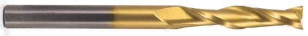 Atrax - 1", 2-1/4" LOC, 1" Shank Diam, 5" OAL, 2 Flute, Solid Carbide Square End Mill - Single End, TiN Finish, Spiral Flute, 30° Helix, Centercutting, Right Hand Cut - Eagle Tool & Supply