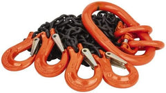 Pewag - 5' Long, 5,500 Lb Basket Capacity, 5,500 Lb Vertical Capacity, Alloy Steel Web Sling - QOS Chain Sling, 7/32" Diam Chain, Silver (Color), with 4 Sling Hooks & Master Link - Eagle Tool & Supply