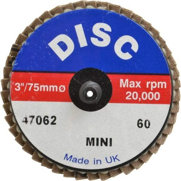 Garryson - 60 Grit, 3" Disc Diam, Type 27 Zirconia Alumina Flap Disc - 20,000 Max RPM, Nylon Backing, Quick Change Type R Attaching System, Coated - Eagle Tool & Supply