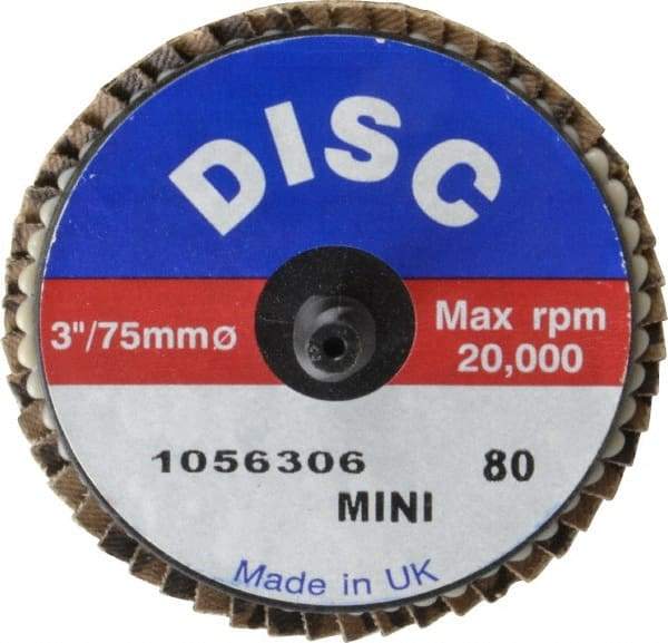 Garryson - 80 Grit, 3" Disc Diam, Type 27 Zirconia Alumina Flap Disc - 20,000 Max RPM, Nylon Backing, Quick Change Type R Attaching System, Coated - Eagle Tool & Supply