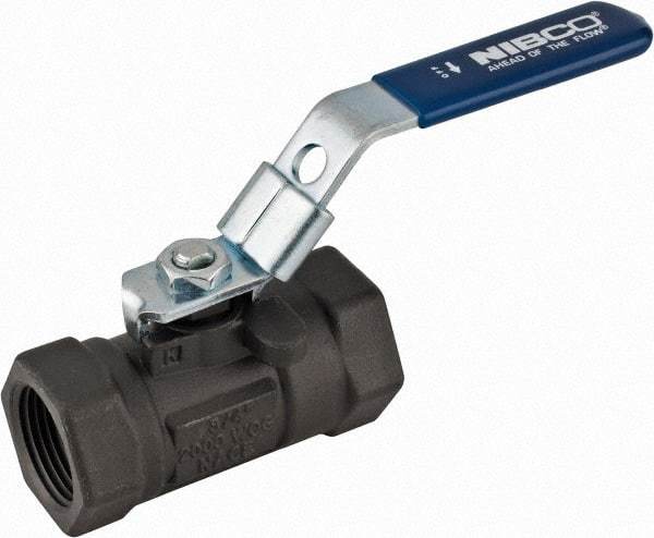 NIBCO - 3/4" Pipe, Reduced Port, Carbon Steel Fire Safe Ball Valve - 1 Piece, Inline - One Way Flow, FNPT x FNPT Ends, Locking Lever Handle, 2,000 WOG - Eagle Tool & Supply