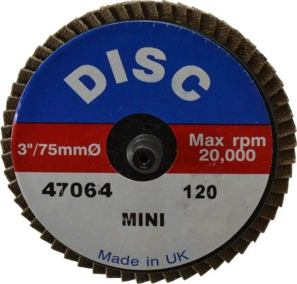 Garryson - 120 Grit, 3" Disc Diam, Type 27 Zirconia Alumina Flap Disc - 20,000 Max RPM, Nylon Backing, Quick Change Type R Attaching System, Coated - Eagle Tool & Supply