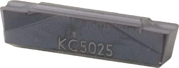 Kennametal - 500G GMP Grade KC5025, 5mm Cutting Width Carbide Grooving Insert - 4.2mm Max Depth of Cut, Neutral, 0.8mm Corner Radius, TiAlN Finish - Eagle Tool & Supply