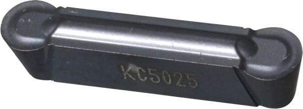 Kennametal - 0400M0R GMP Grade KC5025, 4mm Cutting Width Carbide Grooving Insert - 3.4mm Max Depth of Cut, Neutral, 0.0787" Corner Radius, TiAlN Finish - Eagle Tool & Supply