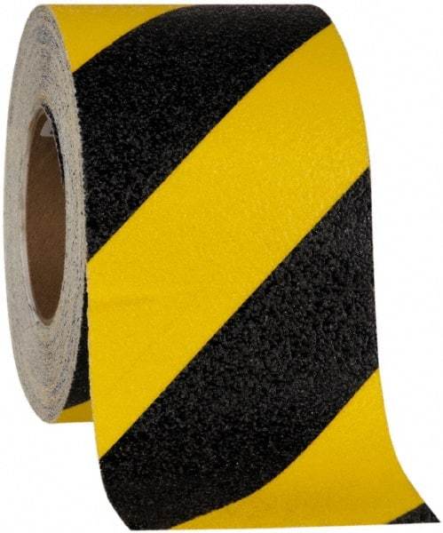 NMC - Black & Yellow Striped Anti-Slip Vinyl Tape - 6" Wide x 60' Long x 0.02" Thick, General Traffic - Eagle Tool & Supply
