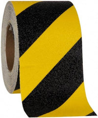 NMC - Black & Yellow Striped Anti-Slip Vinyl Tape - 4" Wide x 60' Long x 0.02" Thick, General Traffic - Eagle Tool & Supply
