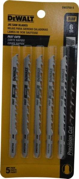 DeWALT - 4" Long, 6 Teeth per Inch, Cobalt Jig Saw Blade - Toothed Edge, 1/4" Wide x 0.035" Thick, T-Shank - Eagle Tool & Supply