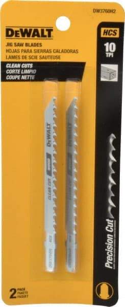 DeWALT - 4" Long, 10 Teeth per Inch, High Carbon Steel Jig Saw Blade - Toothed Edge, 1/4" Wide x 0.06" Thick, T-Shank - Eagle Tool & Supply