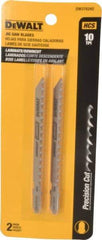 DeWALT - 4" Long, 10 Teeth per Inch, High Carbon Steel Jig Saw Blade - Toothed Edge, 1/4" Wide x 0.06" Thick, T-Shank - Eagle Tool & Supply