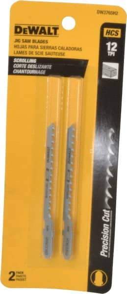 DeWALT - 3" Long, 12 Teeth per Inch, High Carbon Steel Jig Saw Blade - Toothed Edge, 1/4" Wide x 0.06" Thick, T-Shank - Eagle Tool & Supply