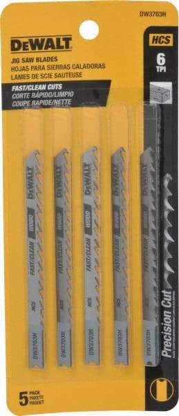 DeWALT - 4" Long, 6 Teeth per Inch, High Carbon Steel Jig Saw Blade - Toothed Edge, 1/4" Wide x 0.06" Thick, U-Shank - Eagle Tool & Supply