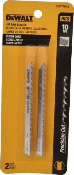 DeWALT - 4" Long, 10 Teeth per Inch, High Carbon Steel Jig Saw Blade - Toothed Edge, 1/4" Wide x 0.06" Thick, U-Shank - Eagle Tool & Supply