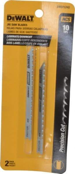 DeWALT - 4" Long, 10 Teeth per Inch, High Carbon Steel Jig Saw Blade - Toothed Edge, 1/4" Wide x 0.06" Thick, U-Shank - Eagle Tool & Supply