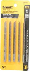 DeWALT - 4" Long, 6 Teeth per Inch, High Carbon Steel Jig Saw Blade - Toothed Edge, 1/4" Wide x 0.06" Thick, U-Shank - Eagle Tool & Supply