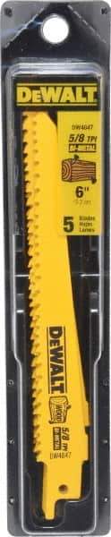 DeWALT - 6" Long, Bi-Metal Reciprocating Saw Blade - Tapered Profile, 5 to 8 TPI, Toothed Edge, Universal Shank - Eagle Tool & Supply