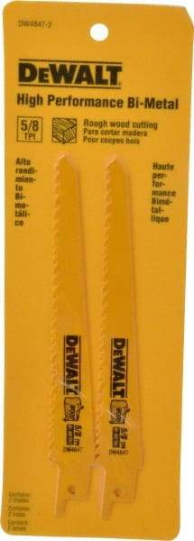 DeWALT - 6" Long, Bi-Metal Reciprocating Saw Blade - Tapered Profile, 5 to 8 TPI, Toothed Edge, Universal Shank - Eagle Tool & Supply