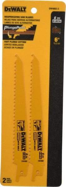 DeWALT - 6" Long, Bi-Metal Reciprocating Saw Blade - Tapered Profile, 6 TPI, Toothed Edge, Universal Shank - Eagle Tool & Supply