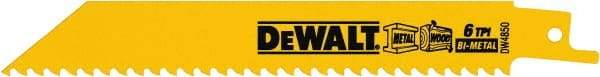 DeWALT - 6" Long, Bi-Metal Reciprocating Saw Blade - Straight Profile, 6 TPI, Toothed Edge, Universal Shank - Eagle Tool & Supply