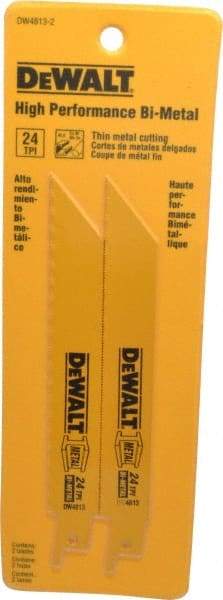 DeWALT - 6" Long x 3/4" Thick, Bi-Metal Reciprocating Saw Blade - Straight Profile, 24 TPI, Toothed Edge, Universal Shank - Eagle Tool & Supply