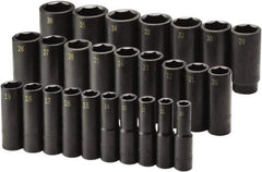 SK - 26 Piece 1/2" Drive Deep Impact Socket Set - 6 Points, 10 to 36mm, Metric Measurement Standard - Eagle Tool & Supply