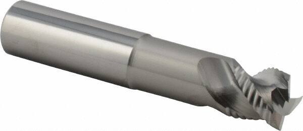 Iscar - 3/4" Diam, Coarse Pitch, 5/8" LOC, 3 Flute Solid Carbide 0.008" Corner Radius Roughing End Mill - Uncoated, 4" OAL, 3/4" Shank Diam, Single End, Centercutting, 45° Helix - Eagle Tool & Supply