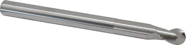 SGS - 1/2" Diam, 5/8" LOC, 2 Flute Solid Carbide Ball End Mill - Uncoated, Single End, 6" OAL, 1/2" Shank Diam, Spiral Flute - Eagle Tool & Supply