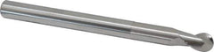 SGS - 1/2" Diam, 5/8" LOC, 2 Flute Solid Carbide Ball End Mill - Uncoated, Single End, 6" OAL, 1/2" Shank Diam, Spiral Flute - Eagle Tool & Supply