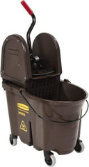 Rubbermaid - 35 Qt Plastic Bucket & Wringer - 20-1/8" Long x 36-1/2" High x 15-3/4" Wide, Brown - Eagle Tool & Supply