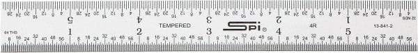 SPI - 6" Long, 1/64, 1/32, 1/16, 1/8" Graduation, Rigid Steel Rule - 4R Graduation Style, 3/4" Wide, Silver, Satin Chrome Finish - Eagle Tool & Supply