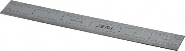 SPI - 6" Long, 1/100, 1/64, 1/32, 1/10" Graduation, Rigid Steel Rule - 5R Graduation Style, 3/4" Wide, Silver, Satin Chrome Finish - Eagle Tool & Supply