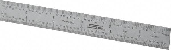 SPI - 6" Long, 1/100, 1/64, 1/50, 1/32" Graduation, Rigid Steel Rule - 16R Graduation Style, 3/4" Wide, Silver, Satin Chrome Finish - Eagle Tool & Supply