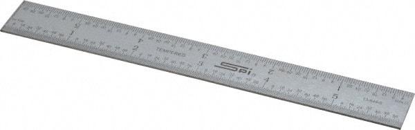 SPI - 6" Long, 1/64, 1/32" and 0.5, 1mm Graduation, Rigid Steel Rule - English/Metric Graduation Style, 3/4" Wide, Silver, Satin Chrome Finish - Eagle Tool & Supply