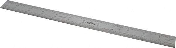 SPI - 12" Long, 1/64, 1/50, 1/32, 1/10" Graduation, Rigid Steel Rule - 3R Graduation Style, 1" Wide, Silver, Satin Chrome Finish - Eagle Tool & Supply
