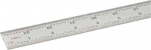 SPI - 24" Long, 1/64, 1/50, 1/32, 1/10" Graduation, Rigid Steel Rule - 3R Graduation Style, 1-1/8" Wide, Silver, Satin Chrome Finish - Eagle Tool & Supply