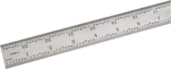 SPI - 24" Long, 1/64, 1/32, 1/16, 1/8" Graduation, Rigid Steel Rule - 4R Graduation Style, 1-1/8" Wide, Silver, Satin Chrome Finish - Eagle Tool & Supply