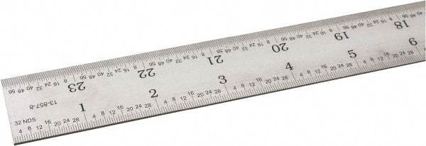 SPI - 24" Long, 1/100, 1/64, 1/32, 1/10" Graduation, Rigid Steel Rule - 5R Graduation Style, 1-1/8" Wide, Silver, Satin Chrome Finish - Eagle Tool & Supply