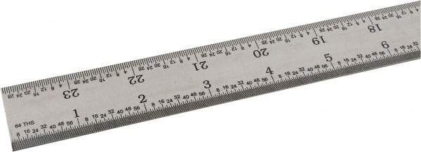 SPI - 24" Long, 1/64, 1/32" and 0.5, 1mm Graduation, Rigid Steel Rule - English/Metric Graduation Style, 1-1/8" Wide, Silver, Satin Chrome Finish - Eagle Tool & Supply
