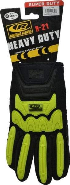 Ringers Gloves - Size L (10) Synthetic Blend General Protection Work Gloves - For Mechanic's & Lifting, Uncoated, Hook & Loop Cuff, Full Fingered, Black, Paired - Eagle Tool & Supply